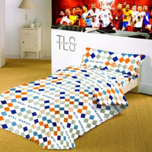 Real Madrid Checkered Single Bed Set – Classic Fan Edition