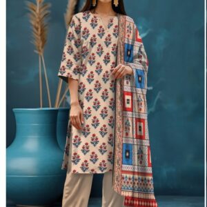 Elegant Beige Printed Lawn 3-Piece Suit for Women