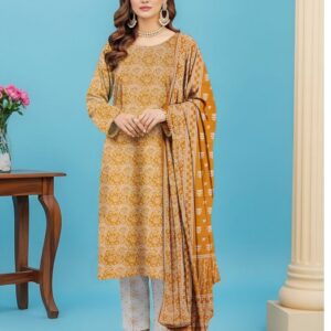 Mustard & White Printed 3-Piece Unstitched Lawn Suit