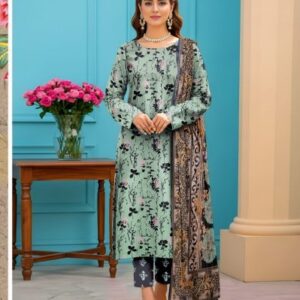 Mint Green Floral Printed 3-Piece Unstitched Lawn Suit