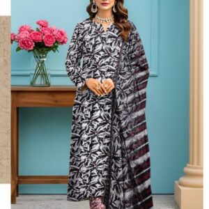 Black & White Abstract Printed 3-Piece Unstitched Lawn Suit