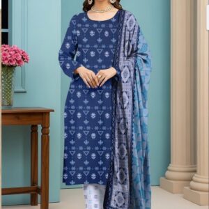 Classic Navy Blue Printed 3-Piece Unstitched Lawn Suit
