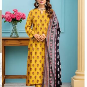 Bright Mustard Printed 3-Piece  Lawn Suit