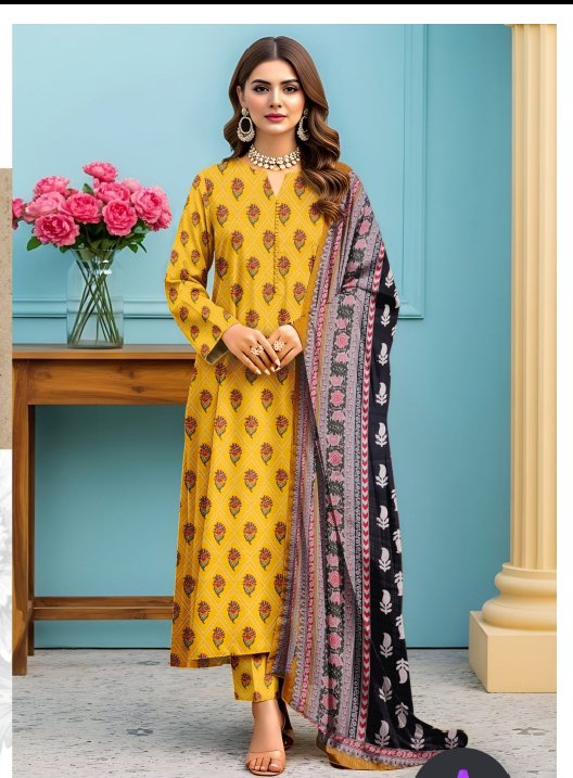 Bright Mustard Printed 3-Piece Lawn Suit