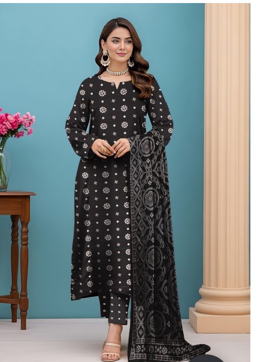 Graceful Black Printed 3-Piece Lawn Suit