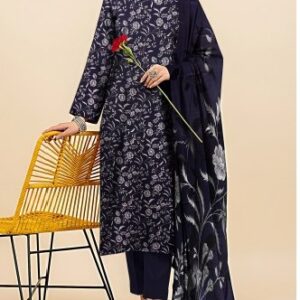 Elegant Navy Blue Floral 3-Piece Slub Linen Suit 💙