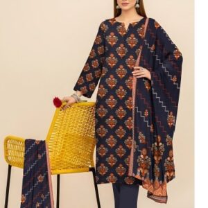 Classic Navy Blue Printed 3-Piece Slub Linen Suit 💙