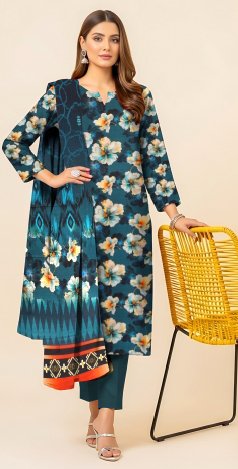 Teal Blue Floral 3-Piece Slub Linen Suit 🌸