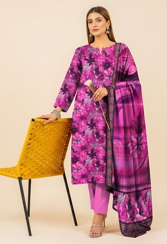 Vibrant Magenta Floral 3-Piece Slub Linen Suit