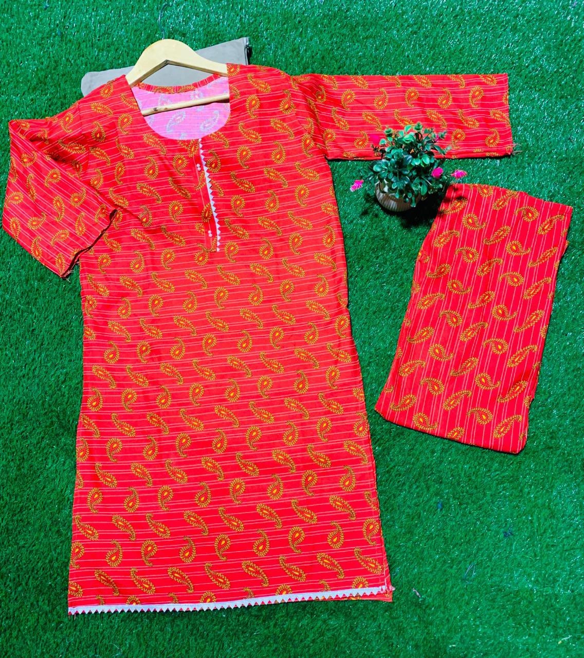 Bright Red Paisley Print Khaddar Suit ❤️✨