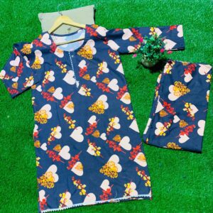 Navy Blue Heart Print Khaddar Suit 💙✨