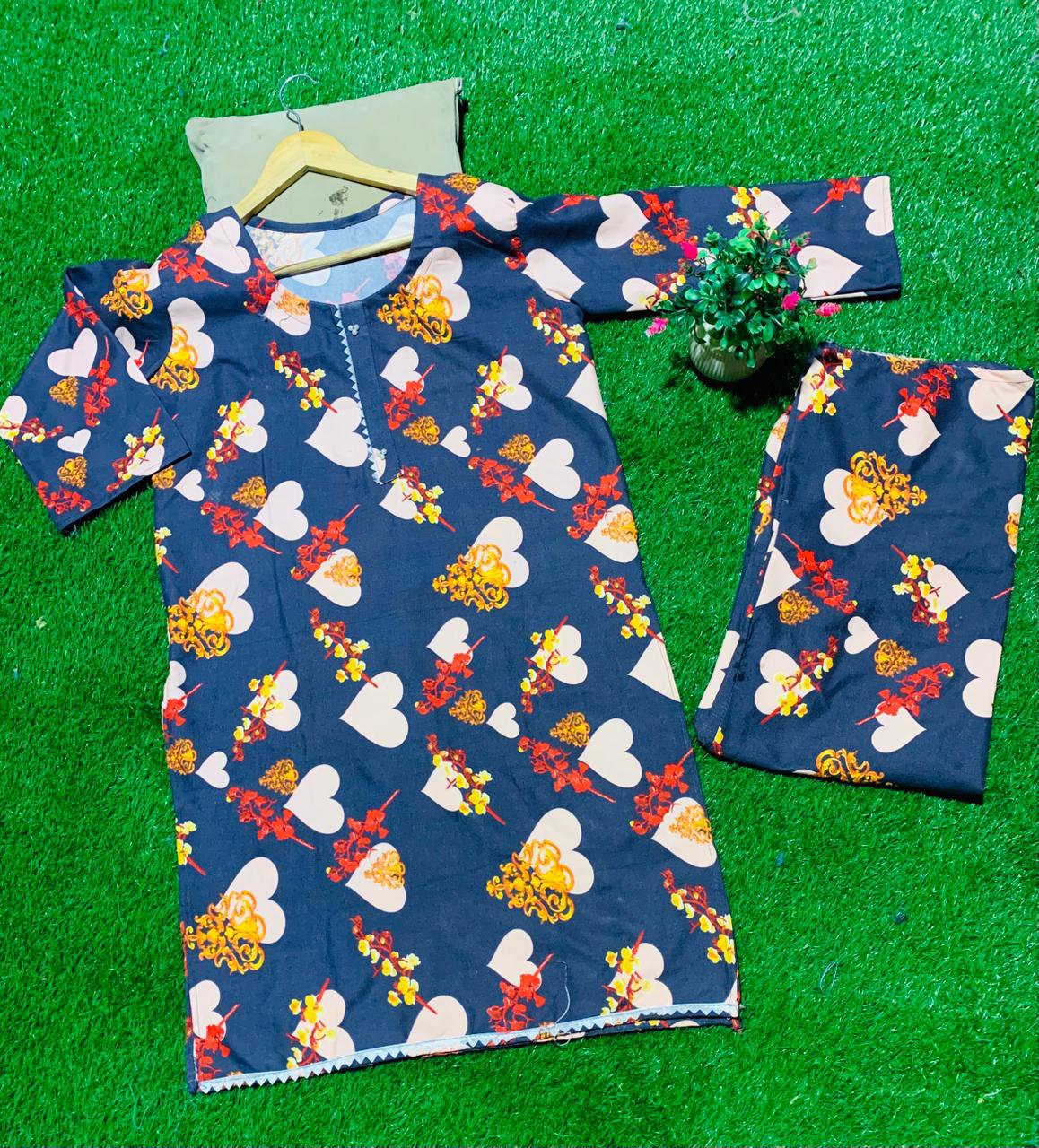 Navy Blue Heart Print Khaddar Suit πβ¨