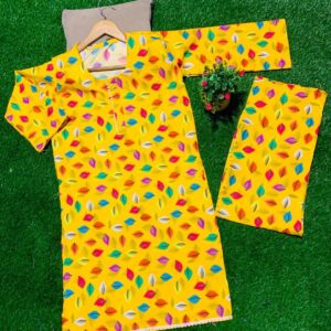 Vibrant Yellow Leaf Print Khaddar Suit – Colorful Winter Collection 🍁