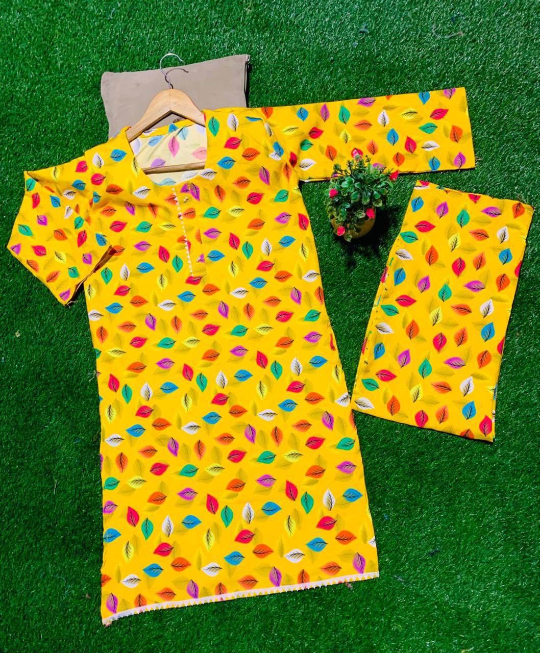 Vibrant Yellow Leaf Print Khaddar Suit β Colorful Winter Collection π