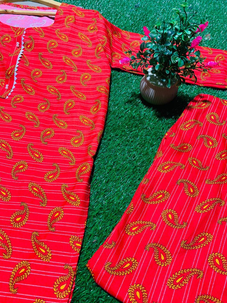 Traditional Red Paisley Khaddar Suit – Premium Winter Collection