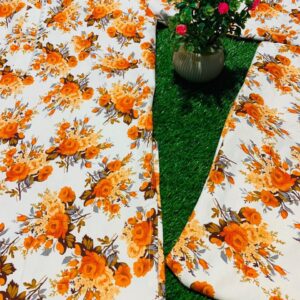 : Elegant White & Orange Floral Khaddar Suit – Winter Collection
