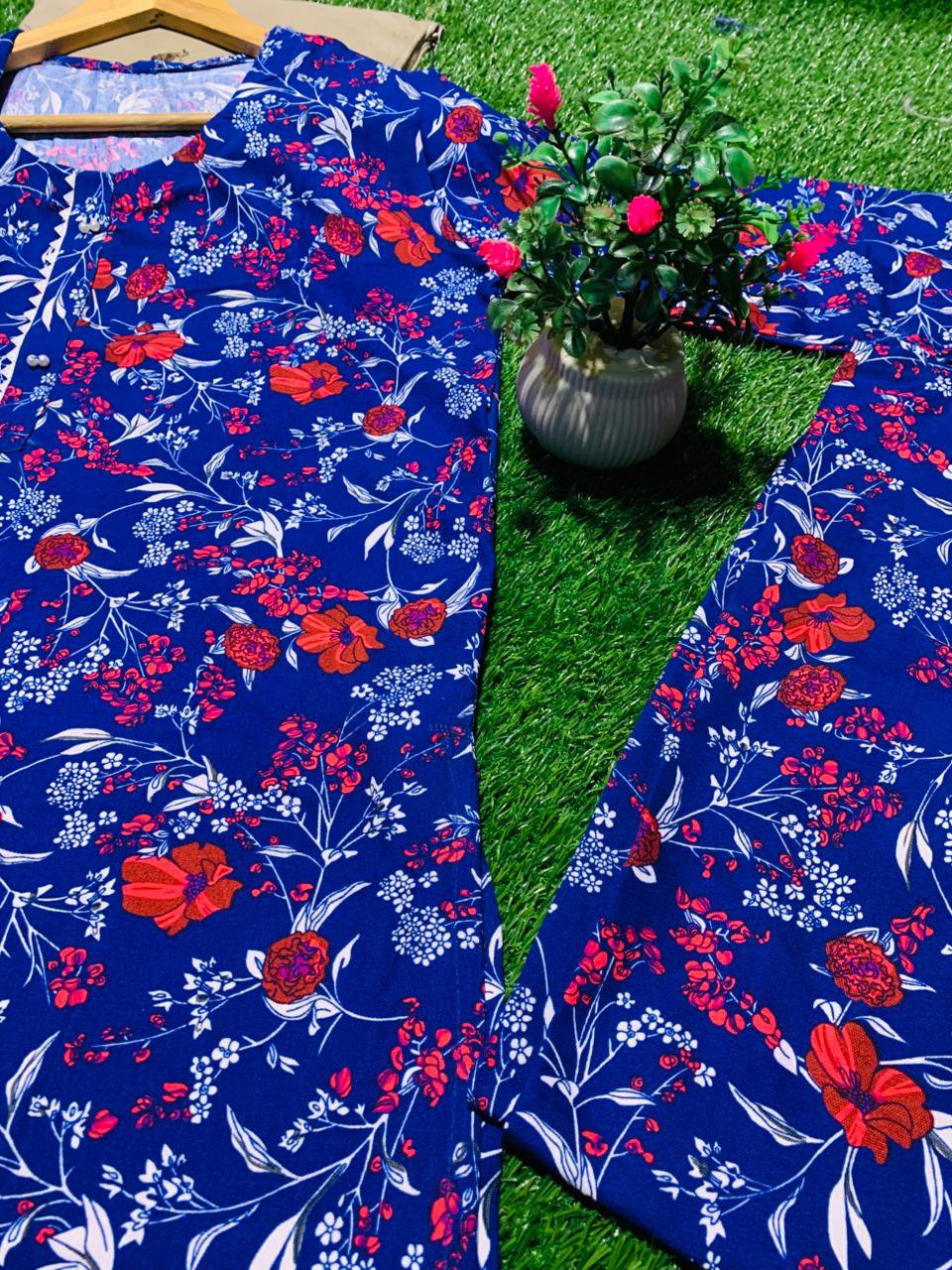 Royal Blue Floral Khaddar Suit – Stylish Winter Collection