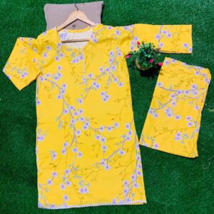 Bright Yellow Floral Printed Khaddar Suit – Winter Collection 🌸