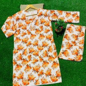 White & Orange Floral Khaddar Suit – Fresh Winter Elegance 🌼🧡