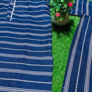 Navy Blue & White Striped Khaddar Suit – Elegant Winter Wear 💙❄️