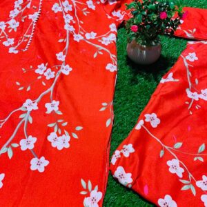 Cherry Red Floral Khaddar Suit – Elegant Winter Style 🍒🌸