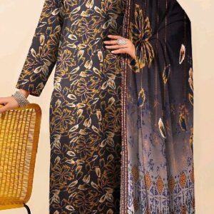 Midnight Blue & Gold Printed Linan Suit