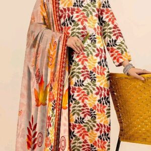 Vibrant Autumn Leaf Printed Linan Suit