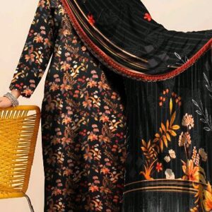Elegant Black Printed Linan Suit - Winter Collection